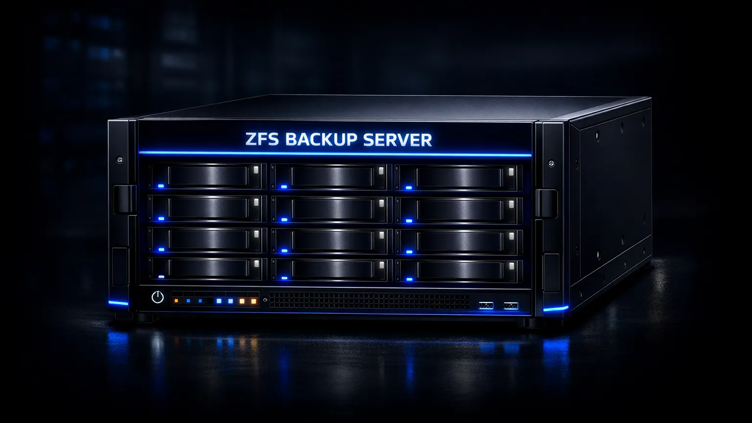 Der ZFS-Backup-Server im Gehäuse mit zwölf Laufwerkseinschüben